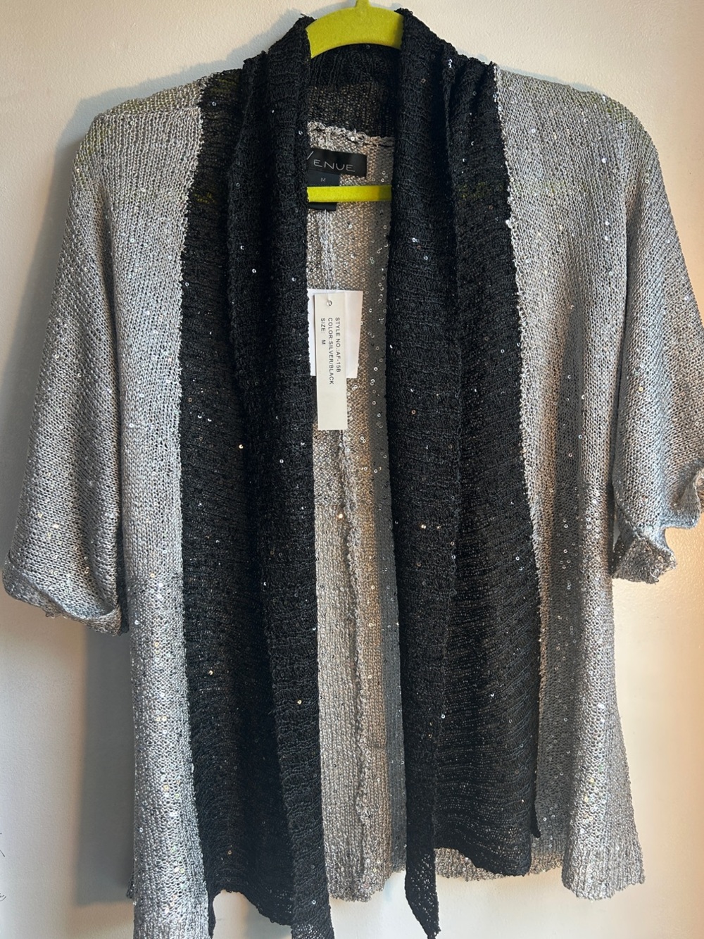 Sparkling Open-Front Cardigan with Black Trim
